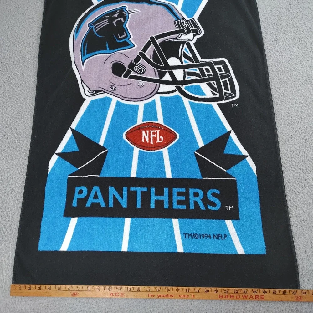 Vintage Carolina Panthers Towel NFL Football Black Blue Cotton 90s Beach Bath